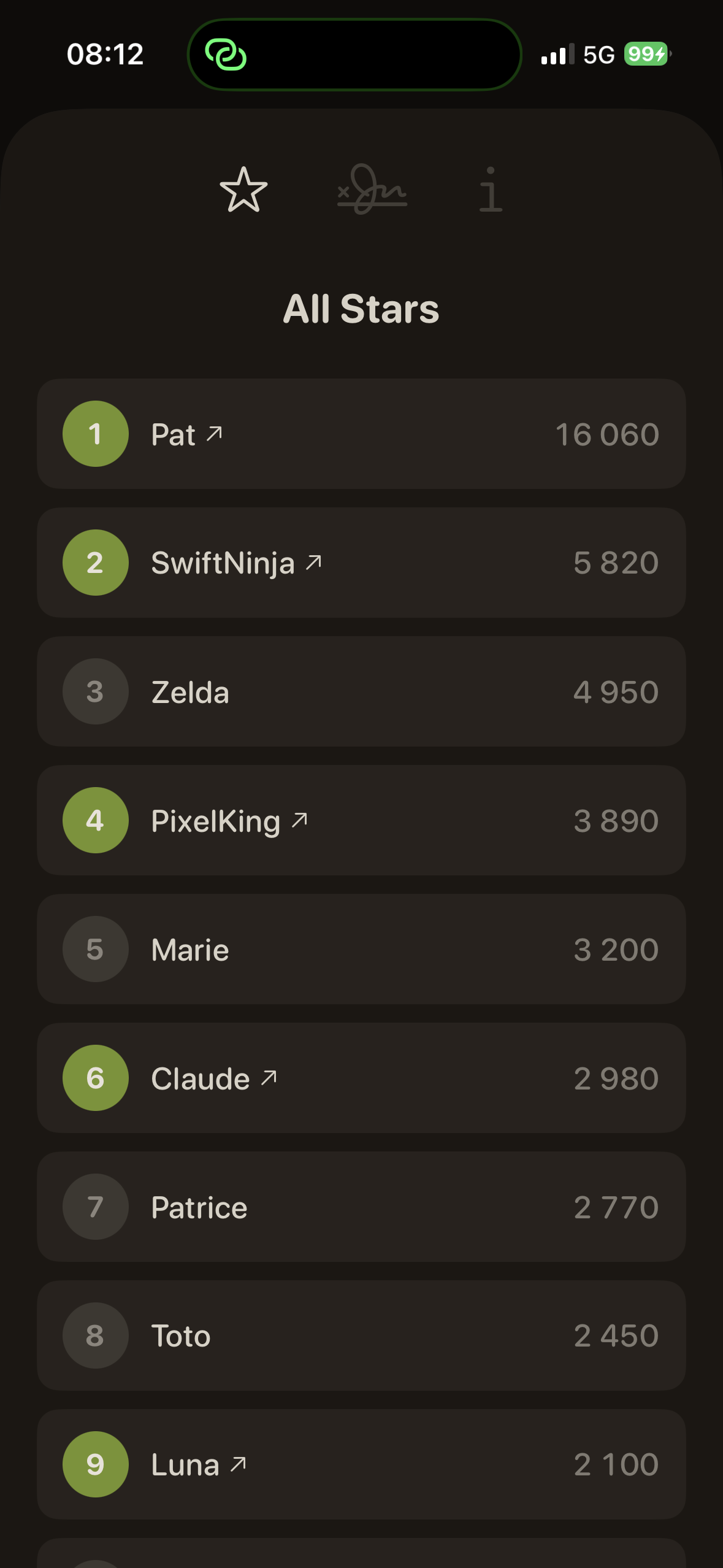 Gribli — leaderboard dark mode